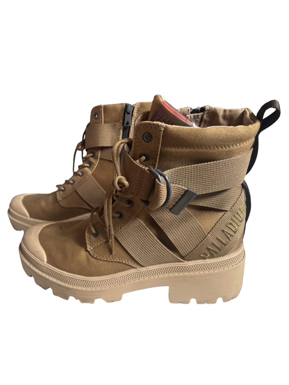 Palladium Tan Combat Boots with Straps